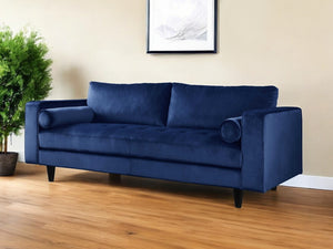Homeroots 88" Navy Blue Velvet Sofa With Black Legs   318808