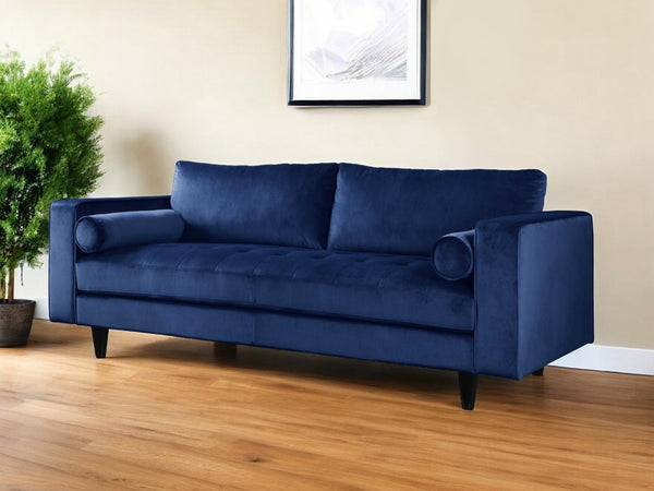 Homeroots 88" Navy Blue Velvet Sofa With Black Legs   318808