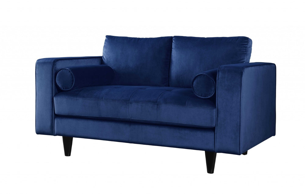 HomeRoots 60" Navy Velvet Loveseat with Pillows - Elegant Button-Tufted Design for Modern Comfort & Style 318809