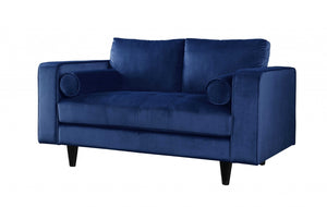 HomeRoots 60" Navy Velvet Loveseat with Pillows - Elegant Button-Tufted Design for Modern Comfort & Style 318809