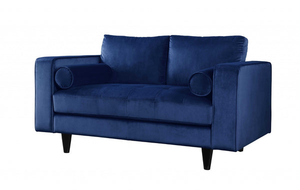 HomeRoots 60" Navy Velvet Loveseat with Pillows - Elegant Button-Tufted Design for Modern Comfort & Style 318809