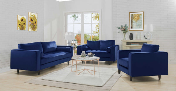 HomeRoots 60" Navy Velvet Loveseat with Pillows - Elegant Button-Tufted Design for Modern Comfort & Style 318809