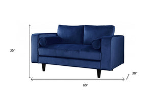 HomeRoots 60" Navy Velvet Loveseat with Pillows - Elegant Button-Tufted Design for Modern Comfort & Style 318809