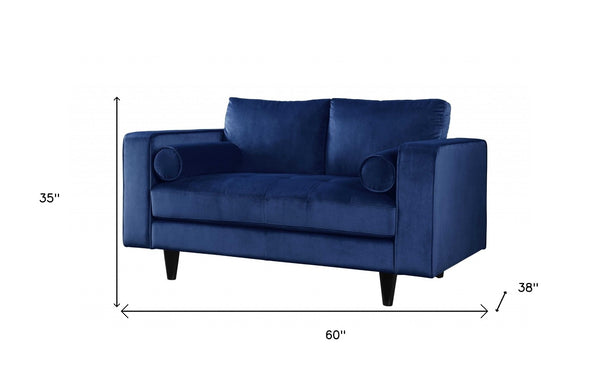 HomeRoots 60" Navy Velvet Loveseat with Pillows - Elegant Button-Tufted Design for Modern Comfort & Style 318809