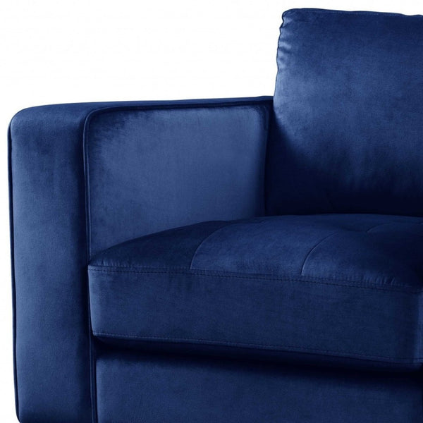 HomeRoots 37" Navy Blue and Black Velvet Arm Chair - Modern Luxury Seating for Living Room, Bedroom & Office 318810