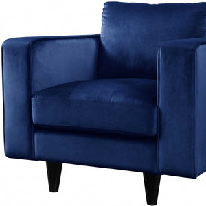 HomeRoots 37" Navy Blue and Black Velvet Arm Chair - Modern Luxury Seating for Living Room, Bedroom & Office 318810