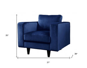 HomeRoots 37" Navy Blue and Black Velvet Arm Chair - Modern Luxury Seating for Living Room, Bedroom & Office 318810