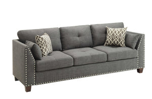 Homeroots 81" Charcoal Linen Sofa And Toss Pillows With Dark Brown Legs   318811