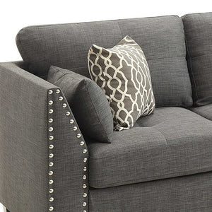 Homeroots 81" Charcoal Linen Sofa And Toss Pillows With Dark Brown Legs   318811