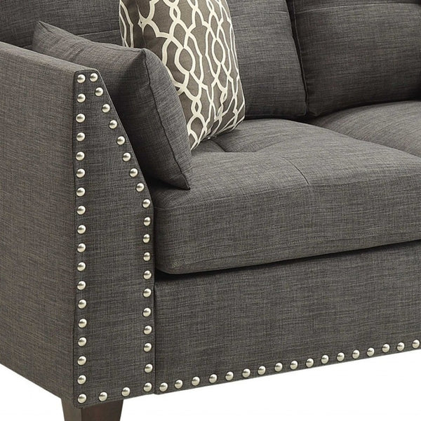 HomeRoots 58" Light Gray Loveseat with Dark Brown Accents & Toss Pillows - Stylish Comfort for Small Spaces 318812