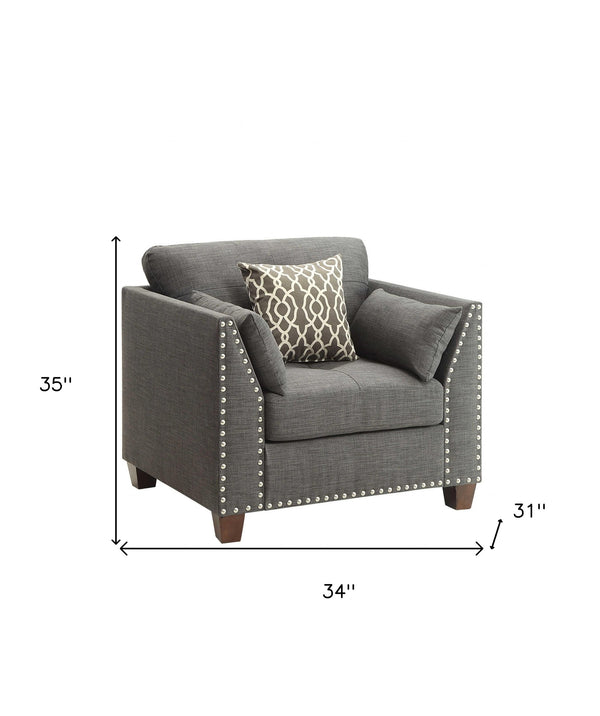 Homeroots 34" Charcoal And Brown Linen Arm Chair   318813