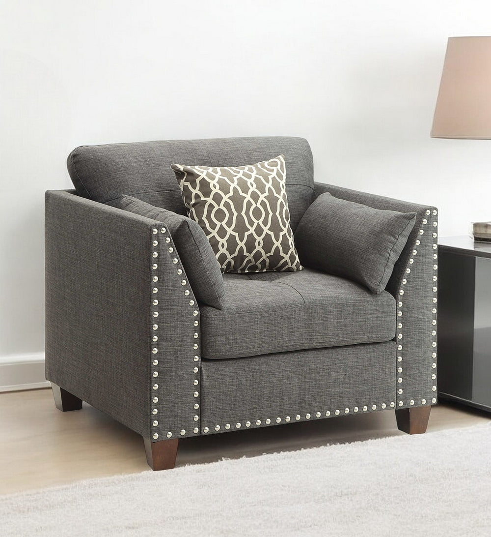 Homeroots 34" Charcoal And Brown Linen Arm Chair   318813