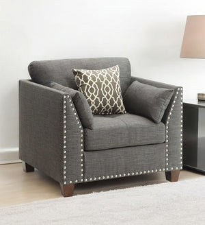 Homeroots 34" Charcoal And Brown Linen Arm Chair   318813