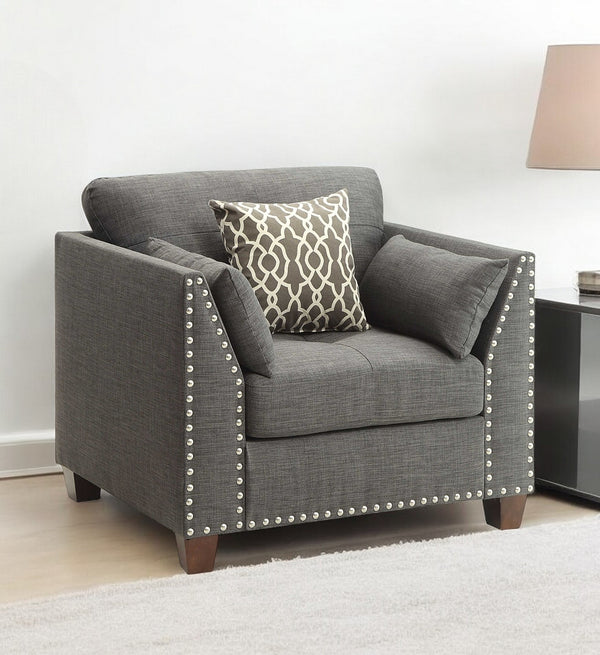 Homeroots 34" Charcoal And Brown Linen Arm Chair   318813