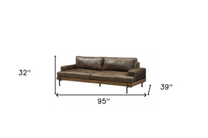 Homeroots 95" Chocolate Top Grain Leather Sofa With Black Legs   318816