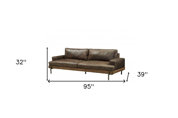 Homeroots 95" Chocolate Top Grain Leather Sofa With Black Legs   318816