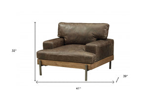 Homeroots 41" Chocolate And Gray Faux Leather Chair And A Half   318817