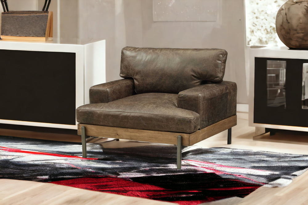 Homeroots 41" Chocolate And Gray Faux Leather Chair And A Half   318817