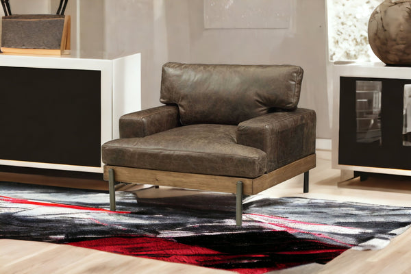 Homeroots 41" Chocolate And Gray Faux Leather Chair And A Half   318817