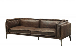 Homeroots 94" Chocolate Top Grain Leather Sofa With Dark Brown Legs   318818