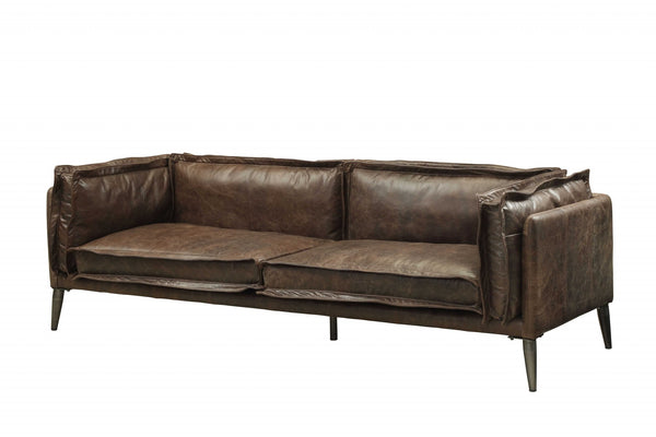 Homeroots 94" Chocolate Top Grain Leather Sofa With Dark Brown Legs   318818