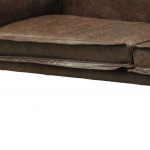 Homeroots 94" Chocolate Top Grain Leather Sofa With Dark Brown Legs   318818