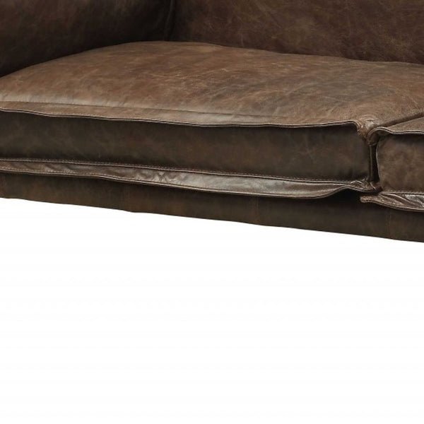 Homeroots 94" Chocolate Top Grain Leather Sofa With Dark Brown Legs   318818