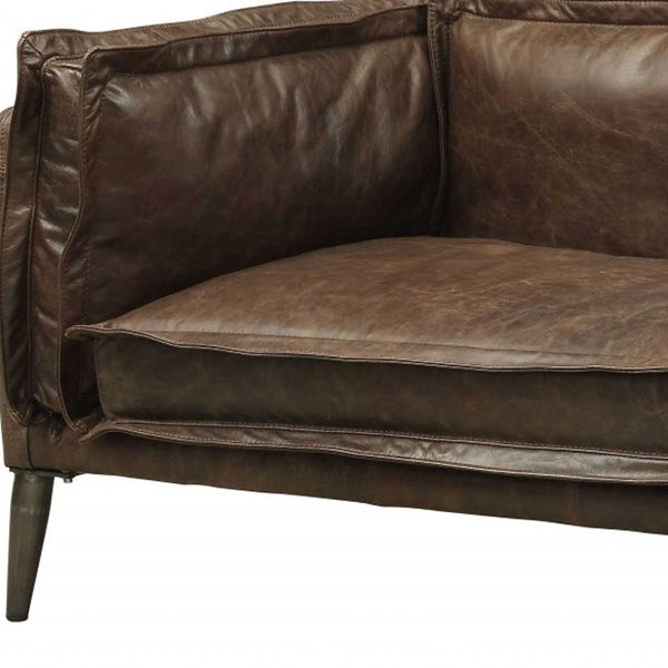 Homeroots 94" Chocolate Top Grain Leather Sofa With Dark Brown Legs   318818