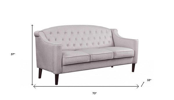 Homeroots 73" Cream Fabric Sofa With Dark Brown Legs   318824