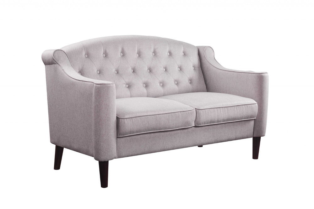HomeRoots 56" Vintage-Inspired Cream Fabric Loveseat with Tufted Back, Rolled Arms & Cozy Pillows for Home Elegance 318825