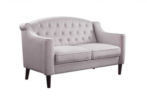 HomeRoots 56" Vintage-Inspired Cream Fabric Loveseat with Tufted Back, Rolled Arms & Cozy Pillows for Home Elegance 318825