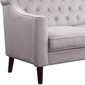 HomeRoots 56" Vintage-Inspired Cream Fabric Loveseat with Tufted Back, Rolled Arms & Cozy Pillows for Home Elegance 318825