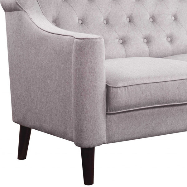 HomeRoots 56" Vintage-Inspired Cream Fabric Loveseat with Tufted Back, Rolled Arms & Cozy Pillows for Home Elegance 318825