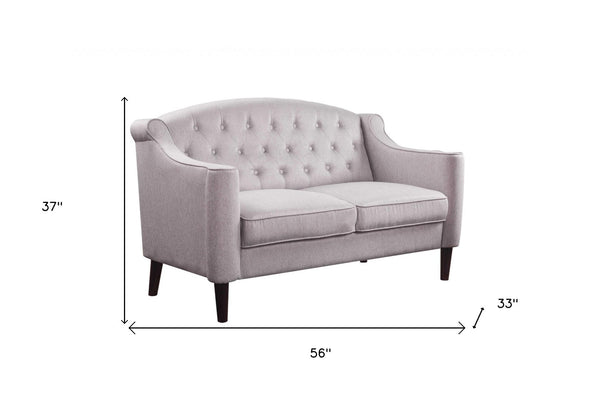 HomeRoots 56" Vintage-Inspired Cream Fabric Loveseat with Tufted Back, Rolled Arms & Cozy Pillows for Home Elegance 318825