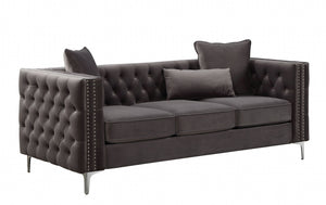 Homeroots 86" Dark Gray Velvet Sofa With Silver Legs   318845