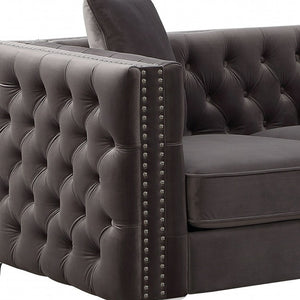 Homeroots 86" Dark Gray Velvet Sofa With Silver Legs   318845