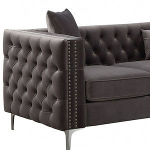 Homeroots 86" Dark Gray Velvet Sofa With Silver Legs   318845
