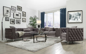 HomeRoots 63" Elegant Dark Gray Velvet Loveseat with 2 Pillows - Vintage Charm & Modern Comfort for Small Spaces 318846