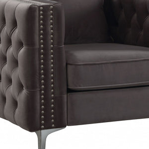 Homeroots 40" Dark Slate Gray And Silver Velvet Tufted Club Chair And Toss Pillow   318847