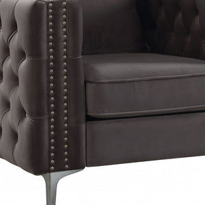 Homeroots 40" Dark Slate Gray And Silver Velvet Tufted Club Chair And Toss Pillow   318847