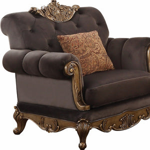 HomeRoots 42" Charcoal Fabric Arm Chair with Champagne Accents & Toss Pillow for Elegant Living Spaces 318853