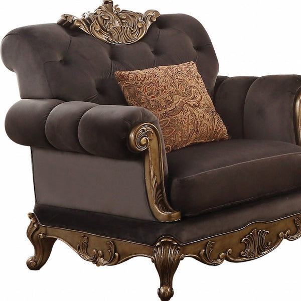HomeRoots 42" Charcoal Fabric Arm Chair with Champagne Accents & Toss Pillow for Elegant Living Spaces 318853