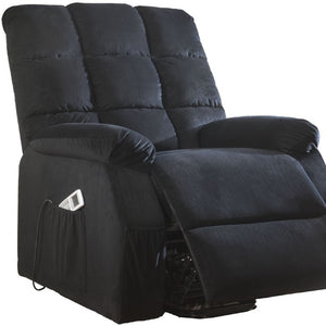 34 Inch Black Velvet Power Lift Recliner with Heated Massage for Living Room