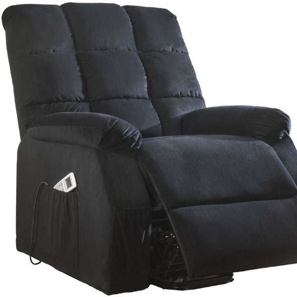 34 Inch Black Velvet Power Lift Recliner with Heated Massage for Living Room
