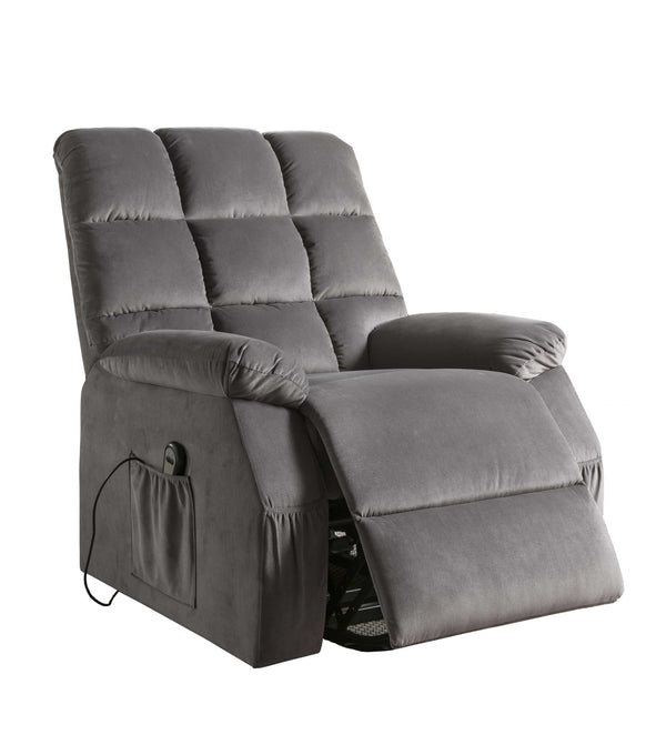 Homeroots 34" Gray Velvet Power Heated Massage Recliner Gray  318860
