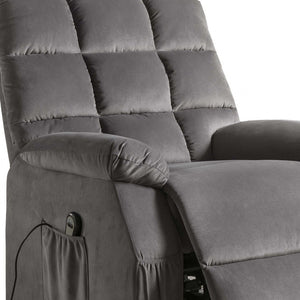 Homeroots 34" Gray Velvet Power Heated Massage Recliner Gray  318860