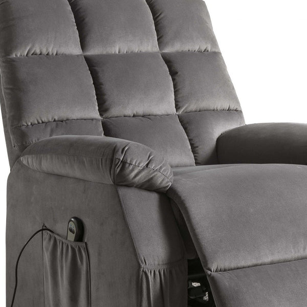 Homeroots 34" Gray Velvet Power Heated Massage Recliner Gray  318860