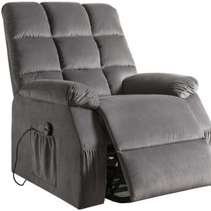 Homeroots 34" Gray Velvet Power Heated Massage Recliner Gray  318860