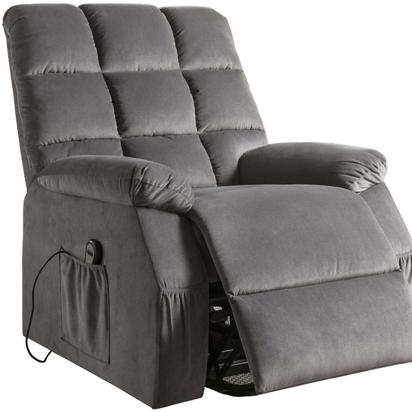 Homeroots 34" Gray Velvet Power Heated Massage Recliner Gray  318860