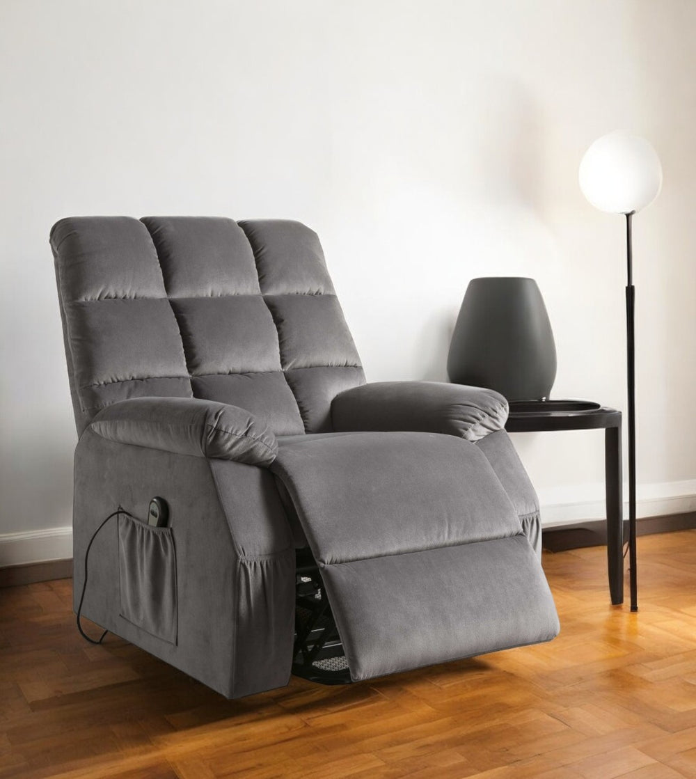 HomeRoots 34" Velvet Power Heated Massage Recliner – Plush Comfort, Soothing Heat & Relaxation for Any Space Gray 318860